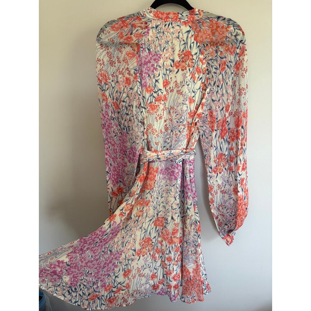Reiss Keira Floral Long Sleeve Minidress Size XS/2 V-Neck Tie Waist Retail $330 - Picture 6 of 6